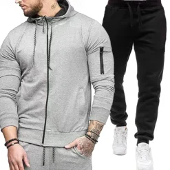 Clearance OUKU Men's Hoodie Tracksuit Full Zip Hoodie Sweatsuit Black Wine Light Grey Gray Hooded Plain 2 Piece Sports & Outdoor Daily Holiday Streetwear Basic Casual Spring & Fall Clothing Apparel Hoodies