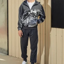 New OUKU Men's Hoodie Tracksuit Full Zip Hoodie Sweatsuit Army Green Khaki Gray Hooded Color Block Camouflage Patchwork 2 Piece Sports & Outdoor Daily Holiday Streetwear Basic Casual Spring & Fall Clothing