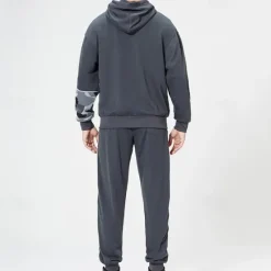 New OUKU Men's Hoodie Tracksuit Full Zip Hoodie Sweatsuit Army Green Khaki Gray Hooded Color Block Camouflage Patchwork 2 Piece Sports & Outdoor Daily Holiday Streetwear Basic Casual Spring & Fall Clothing