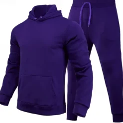 OUKU Men's Hoodie Tracksuit Sweatsuit Fleece Hoodie Black Pink Red Blue Purple Hooded Plain Pocket 2 Piece Sports & Outdoor Daily Holiday Polyester Streetwear Basic Casual Fall & Winter Clothing Apparel