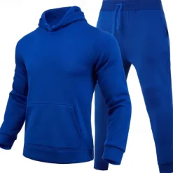 OUKU Men's Hoodie Tracksuit Sweatsuit Fleece Hoodie Black Pink Red Blue Purple Hooded Plain Pocket 2 Piece Sports & Outdoor Daily Holiday Polyester Streetwear Basic Casual Fall & Winter Clothing Apparel