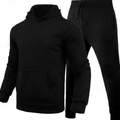 OUKU Men's Hoodie Tracksuit Sweatsuit Fleece Hoodie Black Pink Red Blue Purple Hooded Plain Pocket 2 Piece Sports & Outdoor Daily Holiday Polyester Streetwear Basic Casual Fall & Winter Clothing Apparel