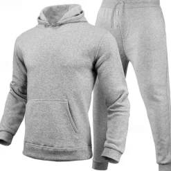 OUKU Men's Hoodie Tracksuit Sweatsuit Fleece Hoodie Black Pink Red Blue Purple Hooded Plain Pocket 2 Piece Sports & Outdoor Daily Holiday Polyester Streetwear Basic Casual Fall & Winter Clothing Apparel