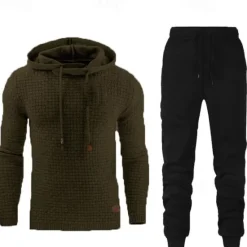 Best OUKU Men's Hoodie Tracksuit Sweatsuit Apricot Black White Army Green Red Hooded Plain 2 Piece Sports & Outdoor Daily Holiday Streetwear Basic Casual Spring & Fall Clothing Apparel Hoodies Sweatshirts