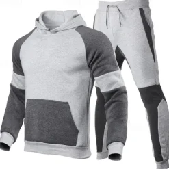 OUKU Men's Hoodie Tracksuit Sweatsuit Hoodies Set Black Red Light Grey Black+Gray Gray Hooded Color Block Drawstring 2 Piece Front Pocket Sports & Outdoor Daily Holiday Polyester Streetwear Basic Casual