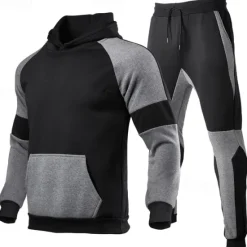 OUKU Men's Hoodie Tracksuit Sweatsuit Hoodies Set Black Red Light Grey Black+Gray Gray Hooded Color Block Drawstring 2 Piece Front Pocket Sports & Outdoor Daily Holiday Polyester Streetwear Basic Casual
