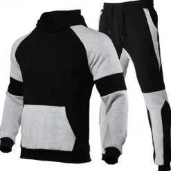OUKU Men's Hoodie Tracksuit Sweatsuit Hoodies Set Black Red Light Grey Black+Gray Gray Hooded Color Block Drawstring 2 Piece Front Pocket Sports & Outdoor Daily Holiday Polyester Streetwear Basic Casual