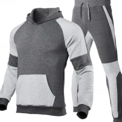 OUKU Men's Hoodie Tracksuit Sweatsuit Hoodies Set Black Red Light Grey Black+Gray Gray Hooded Color Block Drawstring 2 Piece Front Pocket Sports & Outdoor Daily Holiday Polyester Streetwear Basic Casual