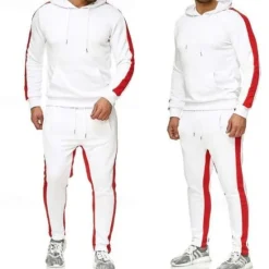 Online OUKU Men's Hoodie Tracksuit Sweatsuit Jogging Suits Black White Yellow Red Gray Hooded Color Block Patchwork 2 Piece Sports & Outdoor Daily Sports Basic Casual Big and Tall Fall Spring Clothing Apparel