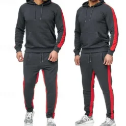 Online OUKU Men's Hoodie Tracksuit Sweatsuit Jogging Suits Black White Yellow Red Gray Hooded Color Block Patchwork 2 Piece Sports & Outdoor Daily Sports Basic Casual Big and Tall Fall Spring Clothing Apparel