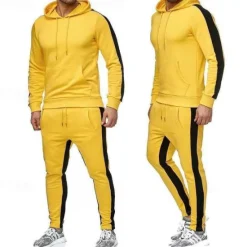 Online OUKU Men's Hoodie Tracksuit Sweatsuit Jogging Suits Black White Yellow Red Gray Hooded Color Block Patchwork 2 Piece Sports & Outdoor Daily Sports Basic Casual Big and Tall Fall Spring Clothing Apparel