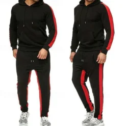Online OUKU Men's Hoodie Tracksuit Sweatsuit Jogging Suits Black White Yellow Red Gray Hooded Color Block Patchwork 2 Piece Sports & Outdoor Daily Sports Basic Casual Big and Tall Fall Spring Clothing Apparel