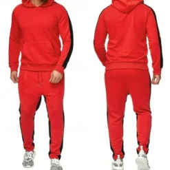 Online OUKU Men's Hoodie Tracksuit Sweatsuit Jogging Suits Black White Yellow Red Gray Hooded Color Block Patchwork 2 Piece Sports & Outdoor Daily Sports Basic Casual Big and Tall Fall Spring Clothing Apparel