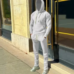 Best OUKU Men's Hoodie Tracksuit Sweatsuit Black White Army Green Khaki Dark Gray Hooded Plain Drawstring 2 Piece Front Pocket Sports & Outdoor Daily Holiday Streetwear Basic Casual Spring & Fall Clothing