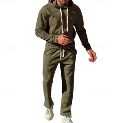 Best OUKU Men's Hoodie Tracksuit Sweatsuit Black White Army Green Khaki Dark Gray Hooded Plain Drawstring 2 Piece Front Pocket Sports & Outdoor Daily Holiday Streetwear Basic Casual Spring & Fall Clothing