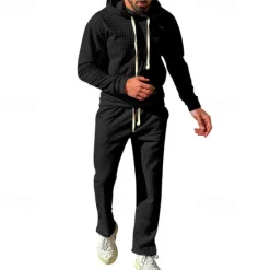 Best OUKU Men's Hoodie Tracksuit Sweatsuit Black White Army Green Khaki Dark Gray Hooded Plain Drawstring 2 Piece Front Pocket Sports & Outdoor Daily Holiday Streetwear Basic Casual Spring & Fall Clothing