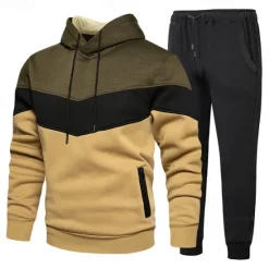 Online OUKU Men's Hoodie Tracksuit Sweatsuit White Wine Orange Green Hooded Color Block Patchwork 2 Piece Sports & Outdoor Daily Holiday Streetwear Basic Casual Spring & Fall Clothing Apparel Hoodies