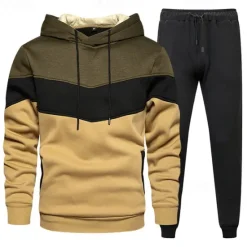 Online OUKU Men's Hoodie Tracksuit Sweatsuit White Wine Orange Green Hooded Color Block Patchwork 2 Piece Sports & Outdoor Daily Holiday Streetwear Basic Casual Spring & Fall Clothing Apparel Hoodies