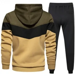 Online OUKU Men's Hoodie Tracksuit Sweatsuit White Wine Orange Green Hooded Color Block Patchwork 2 Piece Sports & Outdoor Daily Holiday Streetwear Basic Casual Spring & Fall Clothing Apparel Hoodies