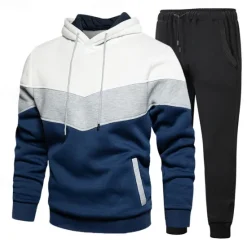 Online OUKU Men's Hoodie Tracksuit Sweatsuit White Wine Orange Green Hooded Color Block Patchwork 2 Piece Sports & Outdoor Daily Holiday Streetwear Basic Casual Spring & Fall Clothing Apparel Hoodies