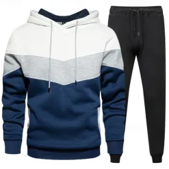 Online OUKU Men's Hoodie Tracksuit Sweatsuit White Wine Orange Green Hooded Color Block Patchwork 2 Piece Sports & Outdoor Daily Holiday Streetwear Basic Casual Spring & Fall Clothing Apparel Hoodies
