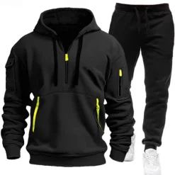 OUKU Men's Hoodie Tracksuit Sweatsuit Black White Navy Blue Blue Light Grey Hooded Half Zip Plain 2 Piece Sports & Outdoor Daily Holiday Polyester Streetwear Casual Spring & Fall Clothing Apparel Hoodies