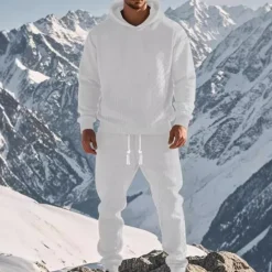 Clearance OUKU Men's Hoodie Tracksuit Sweatsuit Black White Army Green Khaki Gray Hooded Plain Jacquard 2 Piece Sports & Outdoor Daily Holiday Polyester Streetwear Basic Casual Spring & Fall Clothing Apparel