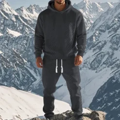 Clearance OUKU Men's Hoodie Tracksuit Sweatsuit Black White Army Green Khaki Gray Hooded Plain Jacquard 2 Piece Sports & Outdoor Daily Holiday Polyester Streetwear Basic Casual Spring & Fall Clothing Apparel