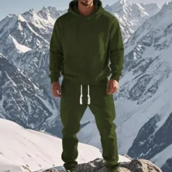 Clearance OUKU Men's Hoodie Tracksuit Sweatsuit Black White Army Green Khaki Gray Hooded Plain Jacquard 2 Piece Sports & Outdoor Daily Holiday Polyester Streetwear Basic Casual Spring & Fall Clothing Apparel