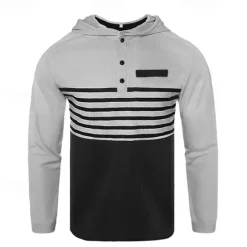Online OUKU Men's Hoodie Tracksuit Sweatsuit Black White Royal Blue Khaki Dark Gray Hooded Stripes 2 Piece Sports & Outdoor Daily Holiday Streetwear Basic Casual Spring & Fall Clothing Apparel Hoodies