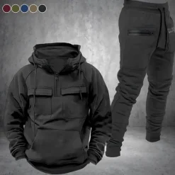Best OUKU Men's Hoodie Tracksuit Sweatsuit Quarter Zip Hoodie Black Wine Navy Blue Hooded Plain Drawstring 2 Piece Front Pocket Sports & Outdoor Daily Holiday Polyester Streetwear Basic Casual Fall & Winter