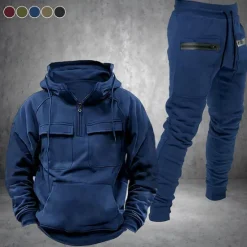 Best OUKU Men's Hoodie Tracksuit Sweatsuit Quarter Zip Hoodie Black Wine Navy Blue Hooded Plain Drawstring 2 Piece Front Pocket Sports & Outdoor Daily Holiday Polyester Streetwear Basic Casual Fall & Winter