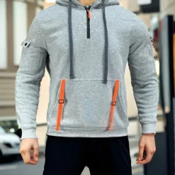 Best OUKU Men's Hoodie Tracksuit Sweatsuit Quarter Zip Hoodie Black Navy Blue Khaki Light Grey Hooded Half Zip Plain Pocket 2 Piece Sports & Outdoor Daily Holiday Polyester Streetwear Basic Casual Spring