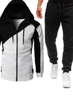 Online OUKU Men's Hoodie Tracksuit Zip Hoodie Sweatshirt Sweat Jacket Wine Red Black Red Blue Light Grey Hooded Color Block Patchwork Zipper Sports & Outdoor Cool Casual Essential Winter Fall & Winter Clothing