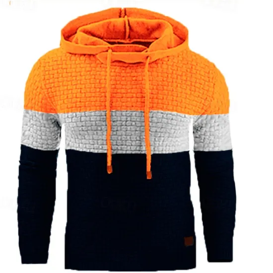 Hot OUKU Men's Hoodie Waffle Hoodies White Yellow Army Green Red Navy Blue Hooded Color Block Patchwork Ribbed Textured Sports & Outdoor Daily Holiday Polyester Streetwear Basic Casual Spring & Fall Clothing