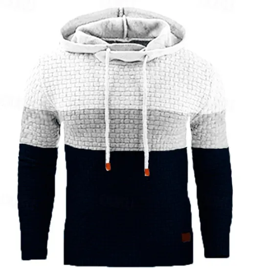 Hot OUKU Men's Hoodie Waffle Hoodies White Yellow Army Green Red Navy Blue Hooded Color Block Patchwork Ribbed Textured Sports & Outdoor Daily Holiday Polyester Streetwear Basic Casual Spring & Fall Clothing