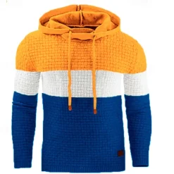 Hot OUKU Men's Hoodie Waffle Hoodies White Yellow Army Green Red Navy Blue Hooded Color Block Patchwork Ribbed Textured Sports & Outdoor Daily Holiday Polyester Streetwear Basic Casual Spring & Fall Clothing
