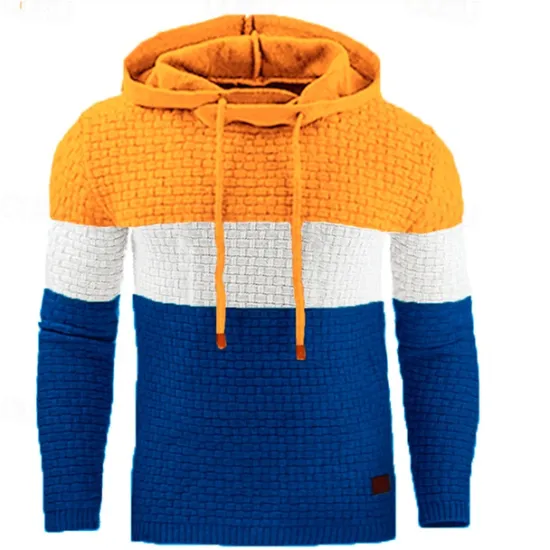 Hot OUKU Men's Hoodie Waffle Hoodies White Yellow Army Green Red Navy Blue Hooded Color Block Patchwork Ribbed Textured Sports & Outdoor Daily Holiday Polyester Streetwear Basic Casual Spring & Fall Clothing