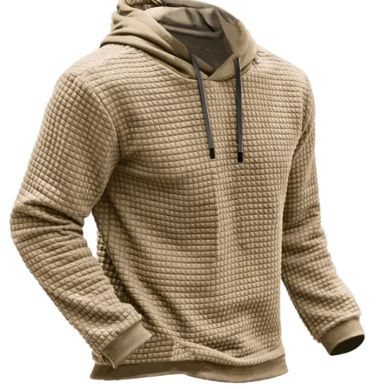 Online OUKU Men's Hoodie Waffle Hoodies Blue Brown Green Khaki Gray Hooded Plain Ribbed Textured Knit-texture Sports & Outdoor Daily Holiday Polyester Streetwear Cool Casual Spring & Fall Clothing Apparel