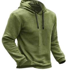 Online OUKU Men's Hoodie Waffle Hoodies Blue Brown Green Khaki Gray Hooded Plain Ribbed Textured Knit-texture Sports & Outdoor Daily Holiday Polyester Streetwear Cool Casual Spring & Fall Clothing Apparel