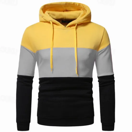 Best OUKU Men's Hoodie Yellow Army Green Red Gray Hooded Color Block Patchwork Sports & Outdoor Daily Holiday Streetwear Basic Casual Spring & Fall Clothing Apparel Hoodies Sweatshirts