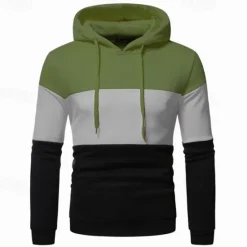 Best OUKU Men's Hoodie Yellow Army Green Red Gray Hooded Color Block Patchwork Sports & Outdoor Daily Holiday Streetwear Basic Casual Spring & Fall Clothing Apparel Hoodies Sweatshirts