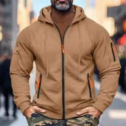 Sale OUKU Men's Hoodie Zip Hoodie Sweatshirt Thick Hoodies Tactical Black Navy Blue Khaki Light Grey Dark Gray Hooded Plain Work Sports & Outdoor Casual Streetwear Basic Casual Spring & Fall Cross-Seasons
