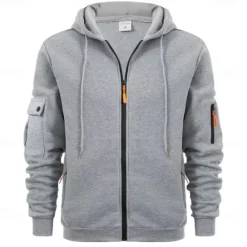 Sale OUKU Men's Hoodie Zip Hoodie Sweatshirt Thick Hoodies Tactical Black Navy Blue Khaki Light Grey Dark Gray Hooded Plain Work Sports & Outdoor Casual Streetwear Basic Casual Spring & Fall Cross-Seasons