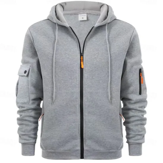 Sale OUKU Men's Hoodie Zip Hoodie Sweatshirt Thick Hoodies Tactical Black Navy Blue Khaki Light Grey Dark Gray Hooded Plain Work Sports & Outdoor Casual Streetwear Basic Casual Spring & Fall Cross-Seasons