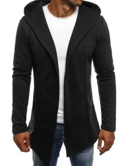 Online OUKU Men's Hoodied Jacket Casual Jacket Daily Wear Hooded Casual Jacket Outerwear Plain Black White Light Grey