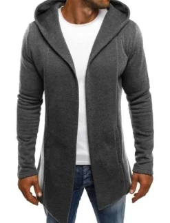 Online OUKU Men's Hoodied Jacket Casual Jacket Daily Wear Hooded Casual Jacket Outerwear Plain Black White Light Grey