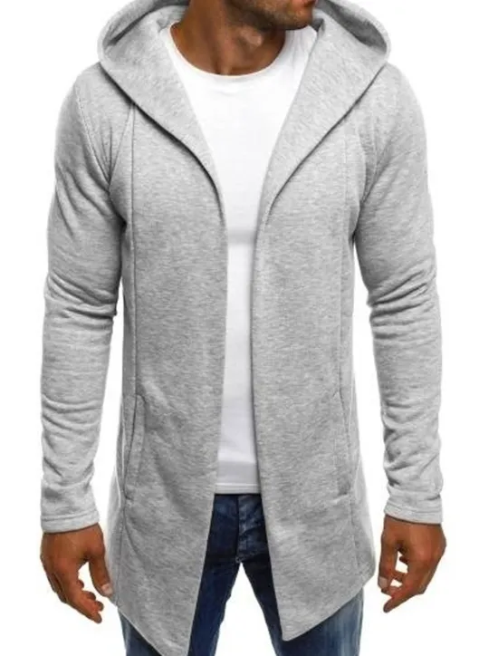 Online OUKU Men's Hoodied Jacket Casual Jacket Daily Wear Hooded Casual Jacket Outerwear Plain Black White Light Grey