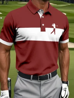 Hot OUKU Men's Horizontal Stripes Golf Polo Short Sleeve Polo Shirts Collared Shirts Sportswear Athleisure Daily Wear Buttons Summer White Red Blue