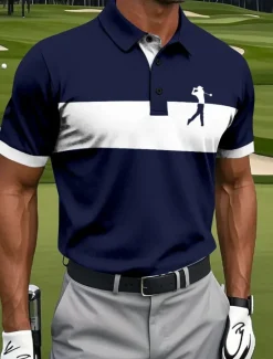 Hot OUKU Men's Horizontal Stripes Golf Polo Short Sleeve Polo Shirts Collared Shirts Sportswear Athleisure Daily Wear Buttons Summer White Red Blue